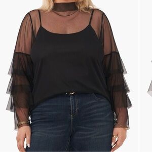 Black Sheer Layered Sleeve Top
